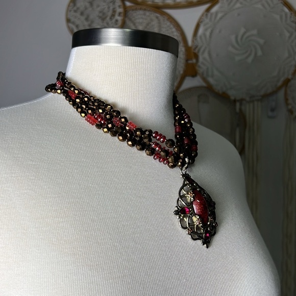 80's Vintage Jay Strongwater Multi Strand Crystal Necklace with Pendant - Picture 2 of 16